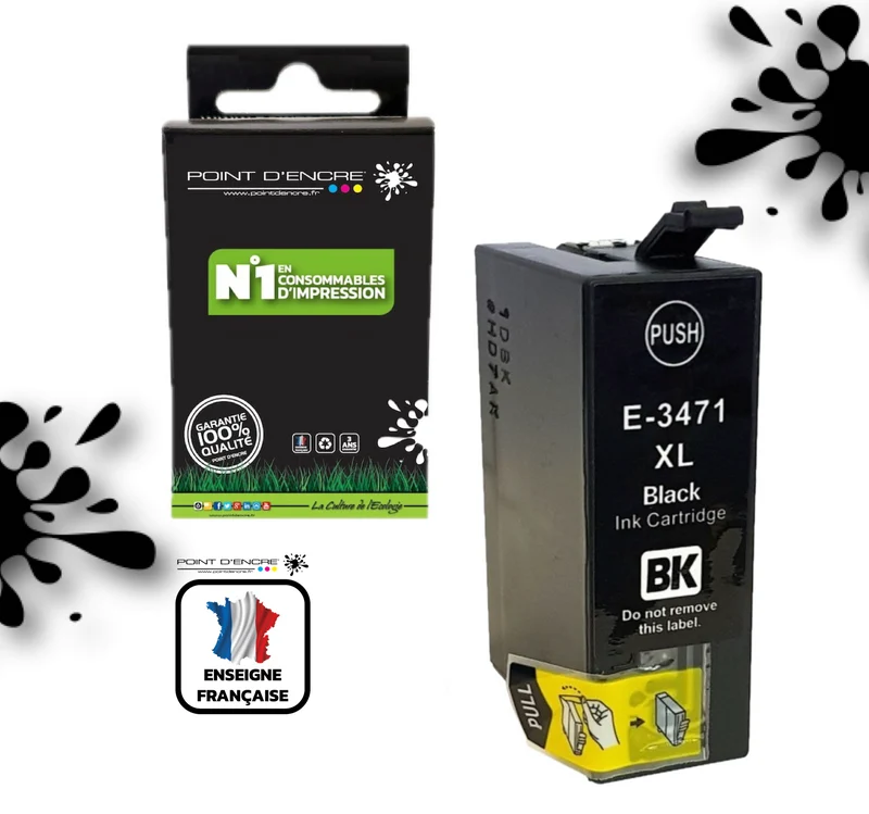 34XL / C13T34714010 - Balle de golf - NOIR - Grande capacité de Marque Française POINT D'ENCRE Pour imprimante compatible EPSON (cee)