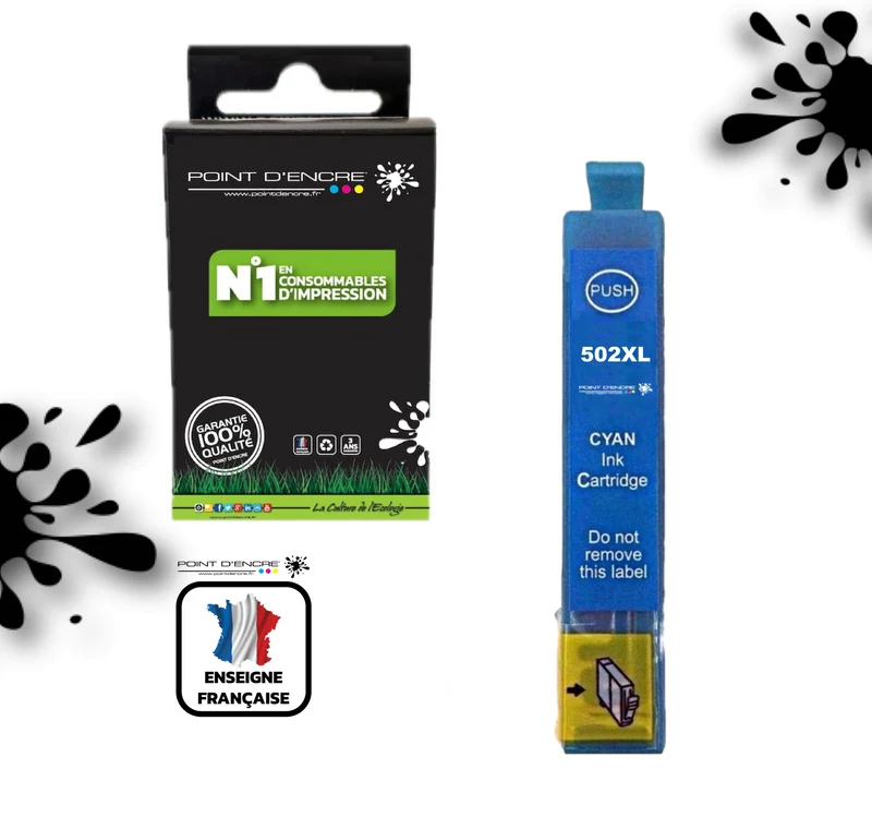 502XL - Jumelles - CYAN - Grande capacité de Marque Française POINT D'ENCRE Pour imprimante compatible EPSON (cee)