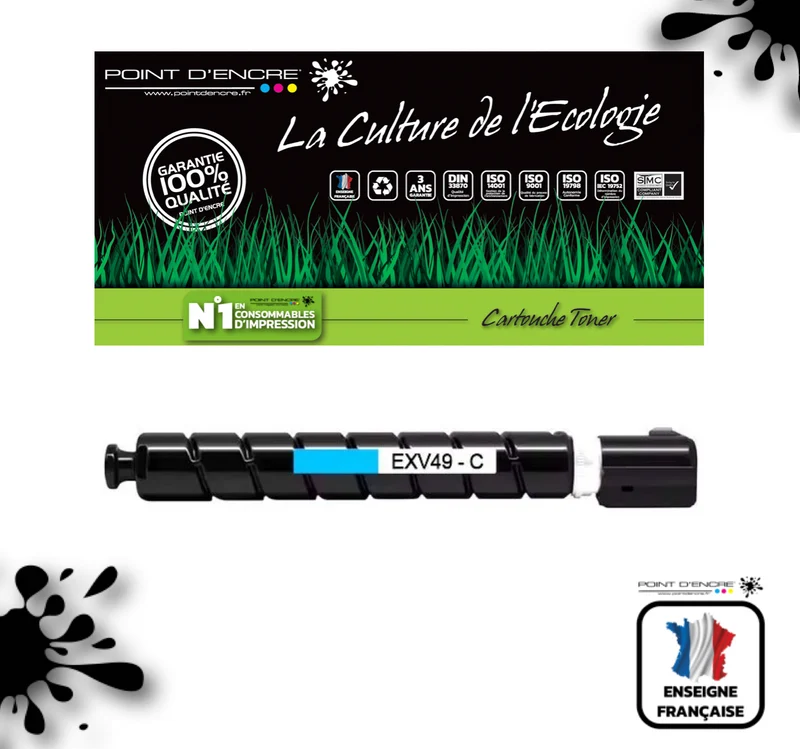 C-EXV49 - CYAN 8525B002 - Grande capacité Marque Francaise POINT D'ENCRE pour Imprimantes compatibles Brother (clc)