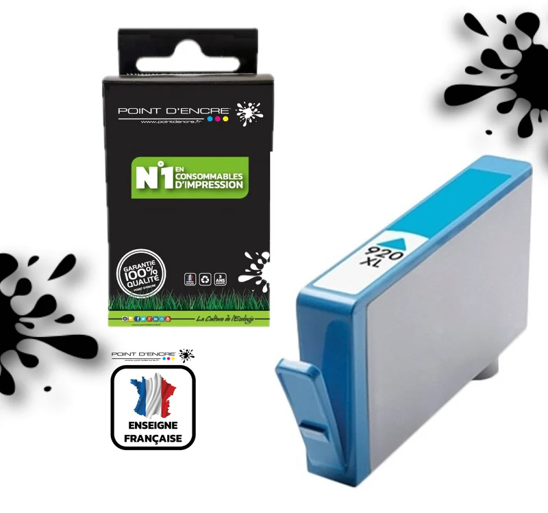 920XL - CYAN - Grande capacité de Marque Française POINT D'ENCRE Pour imprimante compatible HP (cehp)