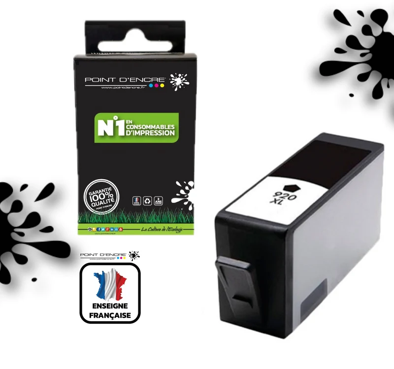920XL - NOIR - Grande capacité de Marque Française POINT D'ENCRE Pour imprimante compatible HP (cehp)