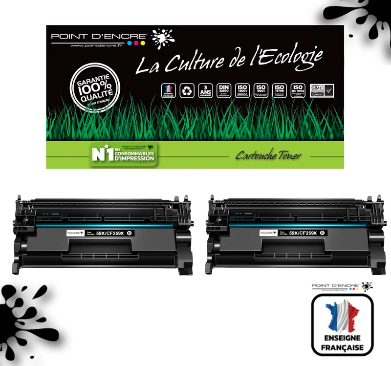59X / CF259X - 2 X NOIR - Grande capacité Marque Francaise POINT D'ENCRE pour Imprimantes compatibles HP (clhp)