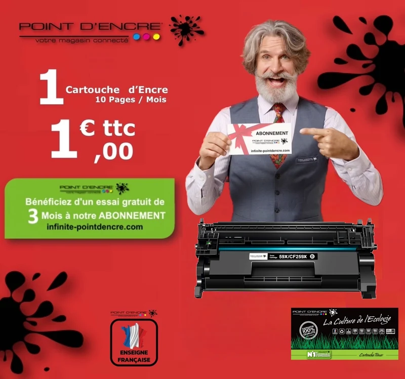 59X / CF259X - ABONNEMENT - NOIR - Grande capacité Marque Francaise POINT D'ENCRE pour Imprimantes compatibles HP (clhp)