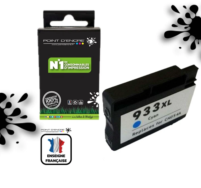933XL - CYAN - Grande capacité de Marque Française POINT D'ENCRE Pour imprimante compatible HP (cehp)