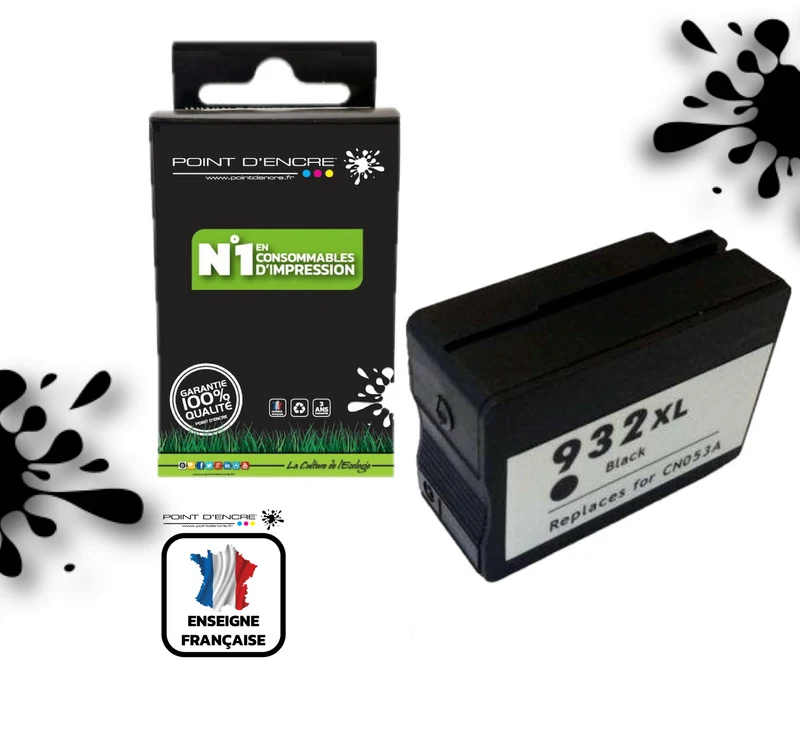 932XL - NOIR - Grande capacité de Marque Française POINT D'ENCRE Pour imprimante compatible HP (cehp)