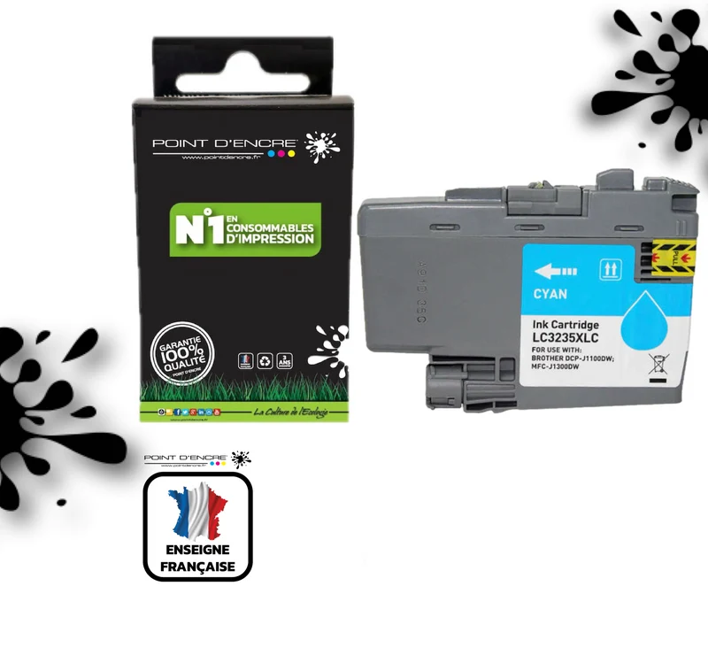 LC3235XL / LC3233 - CYAN - Grande capacité de Marque Française POINT D'ENCRE Pour imprimante compatible BROTHER (ceb)