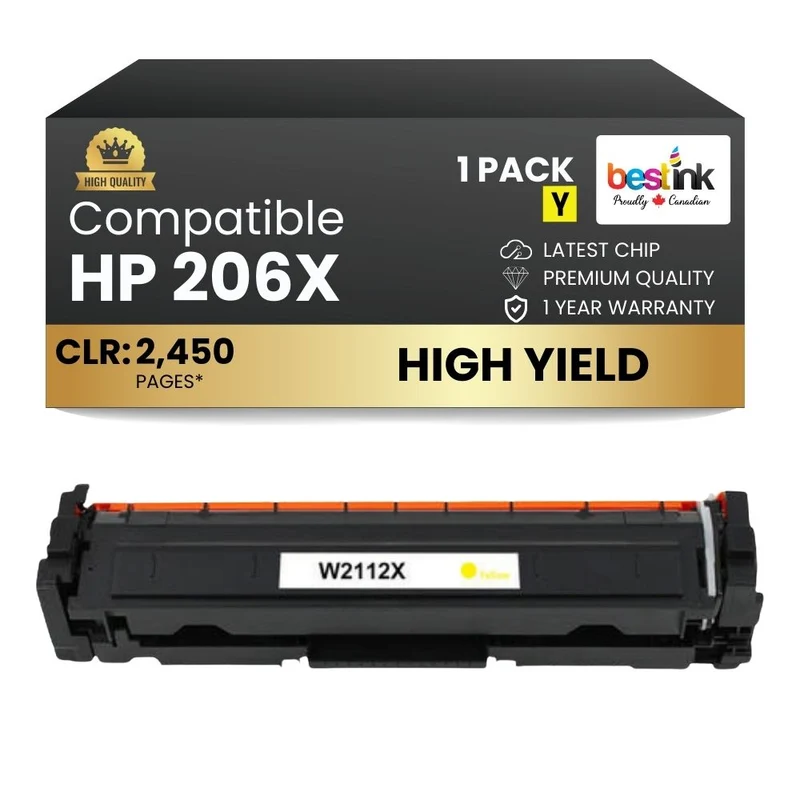 Compatible HP 206X W2112X Yellow Toner Cartridge High Yield