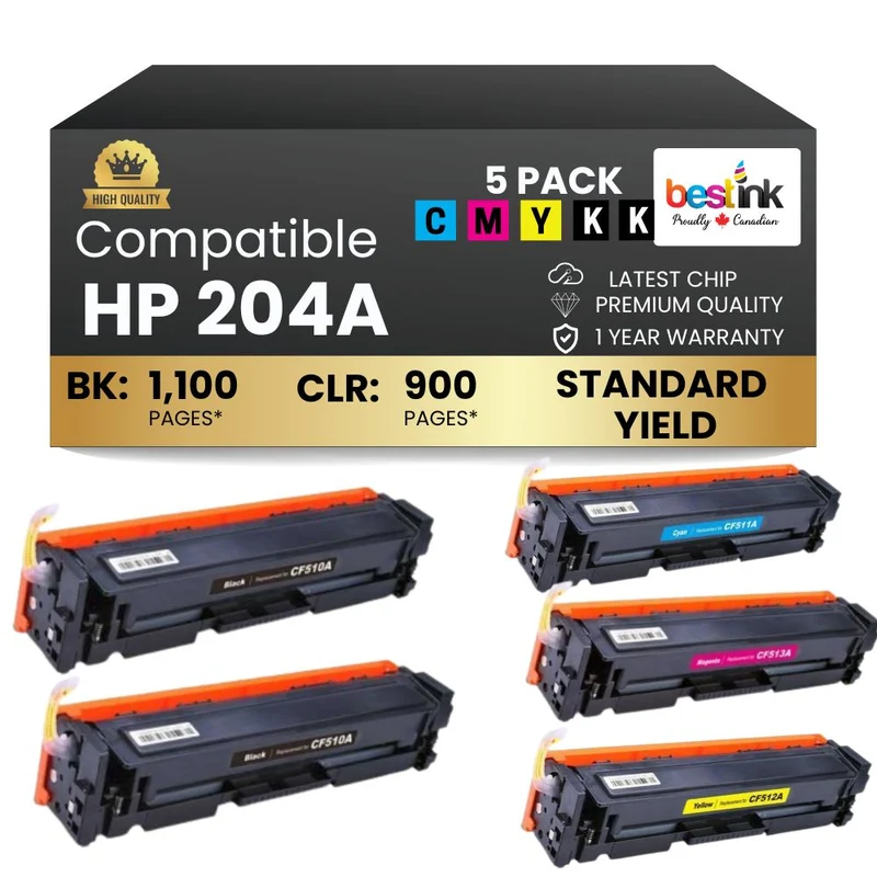 Compatible HP 204A Toner Cartridge Combo 2BK/C/M/Y (5 Pack)