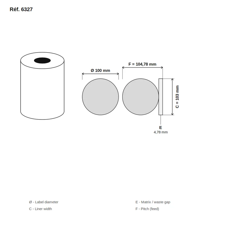 Étiquette jet d'encre couché blanc brillant rond Ø 100 mm - carton de 6 rouleaux - Réf. 6327
