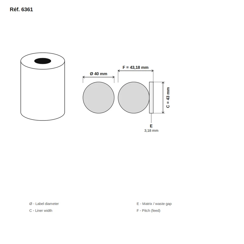 Étiquette jet d'encre couché blanc mat rond Ø 40 mm - carton de 12 rouleaux - Réf. 6361