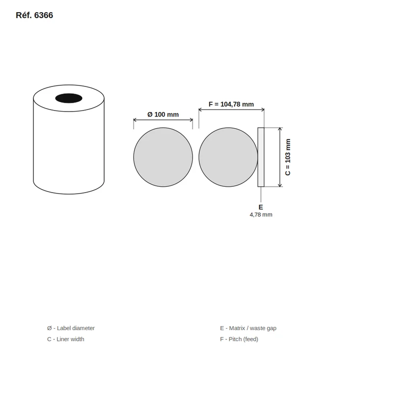 Étiquette jet d'encre couché blanc mat rond Ø 100 mm - carton de 6 rouleaux - Réf. 6366
