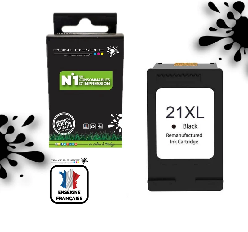 21XL - NOIR - Grande capacité de Marque Française POINT D'ENCRE - Pour imprimante compatible HP (cehp)