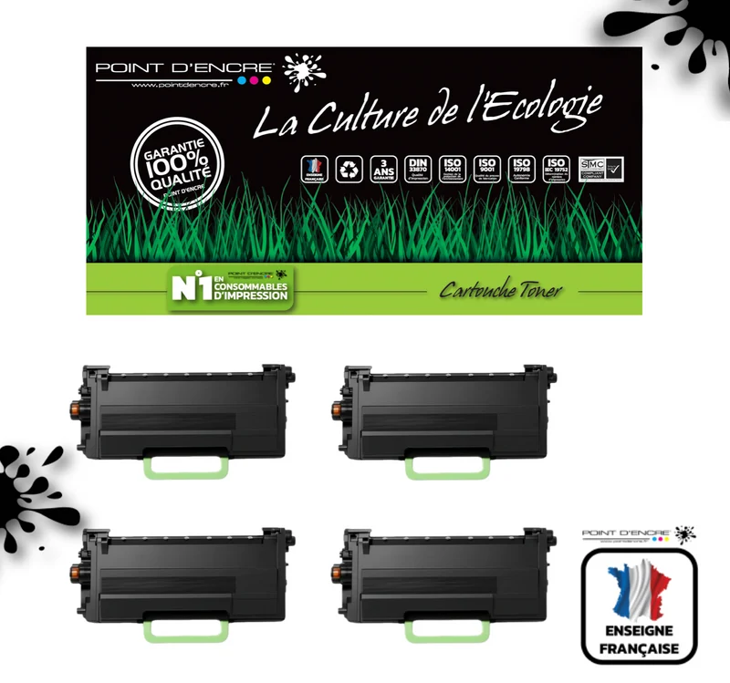 TN3600XXL - 4 X NOIR - Grande capacité Marque Francaise POINT D'ENCRE pour Imprimantes compatibles Brother (clbr)