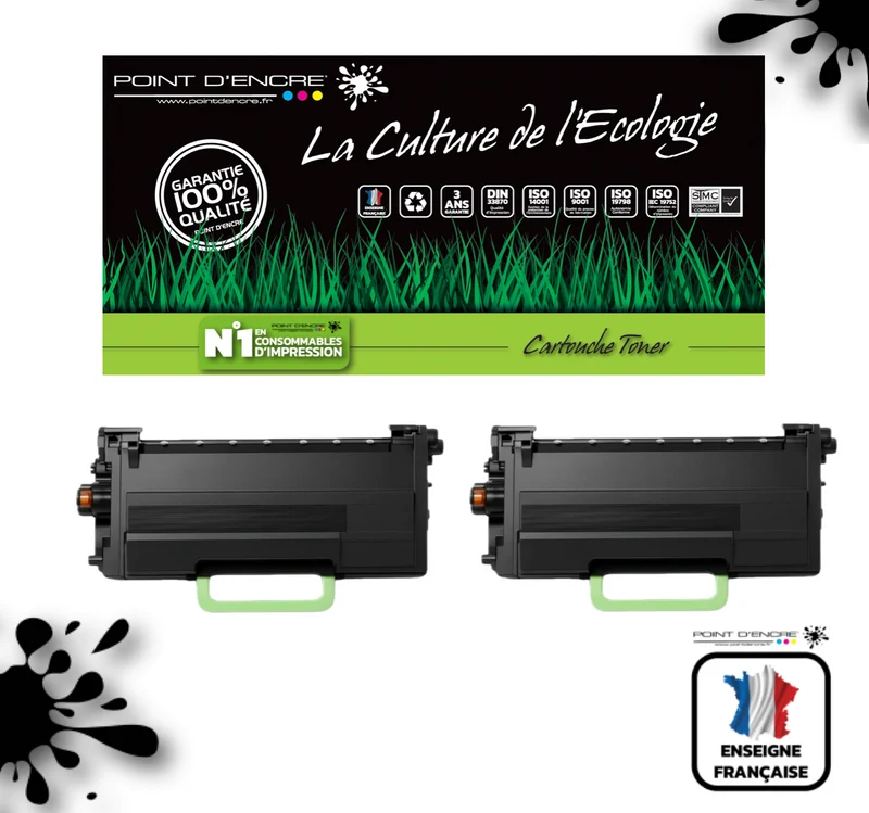 TN3600XXL - 2 X NOIR - Grande capacité Marque Francaise POINT D'ENCRE pour Imprimantes compatibles Brother (clbr)
