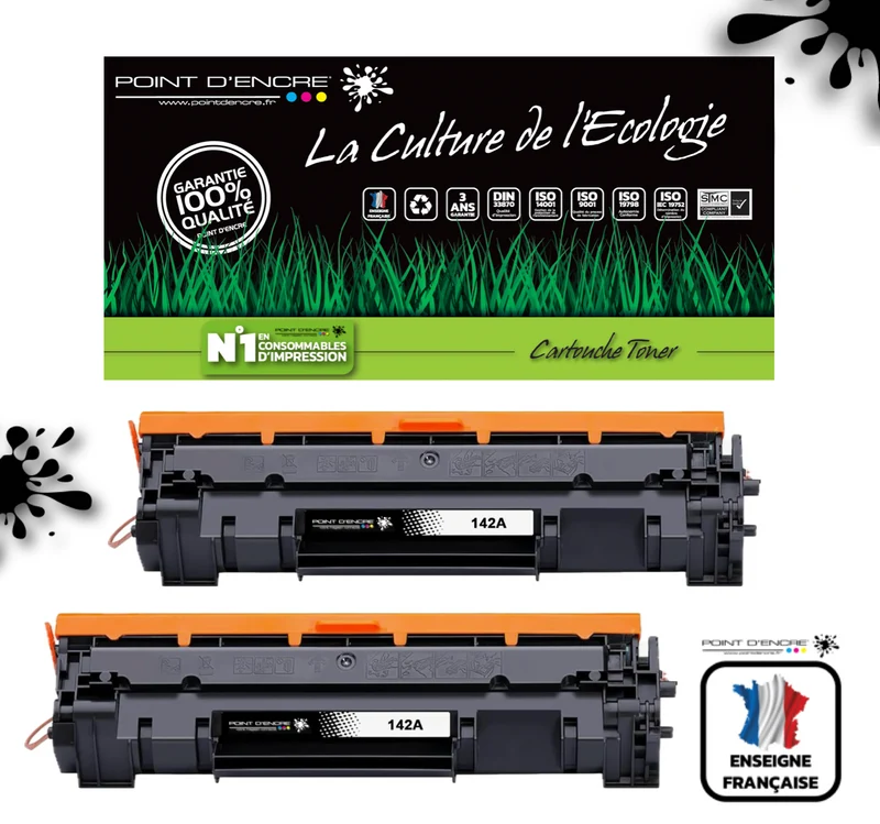 142A / W1420A - 2 X NOIR - Grande capacité Marque Francaise POINT D'ENCRE pour Imprimantes compatibles HP (clhp)