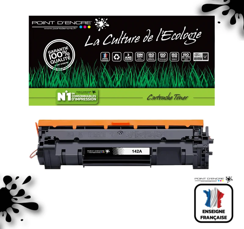 142A / W1420A - NOIR - Grande capacité Marque Francaise POINT D'ENCRE pour Imprimantes compatibles HP (clhp)
