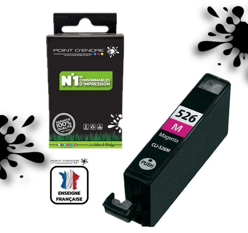 CLI-526 - MAGENTA - Grande capacité de Marque Française POINT D'ENCRE Pour imprimante compatible CANON (cec)