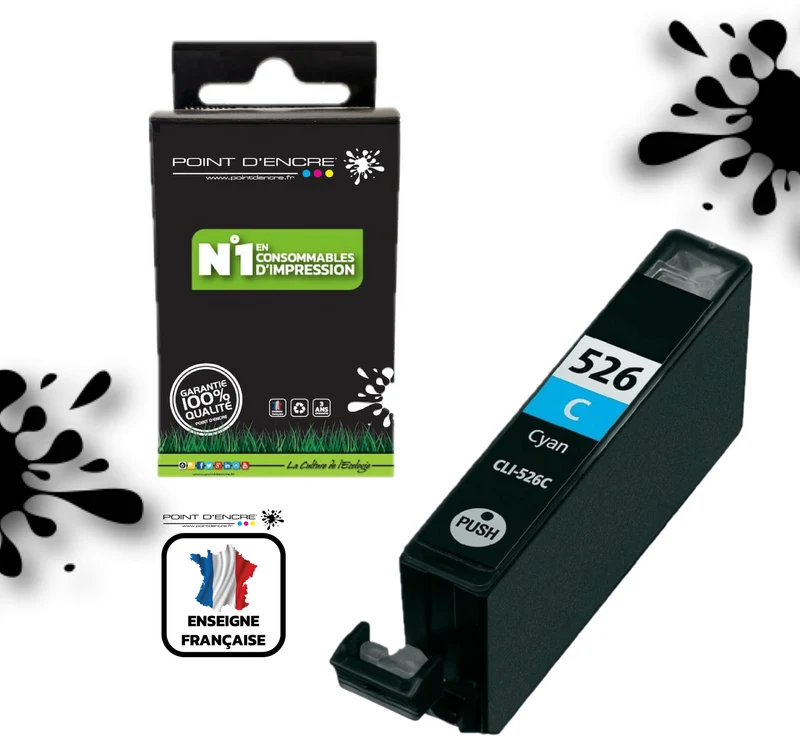 CLI-526 - CYAN - Grande capacité de Marque Française POINT D'ENCRE Pour imprimante compatible CANON (cec)