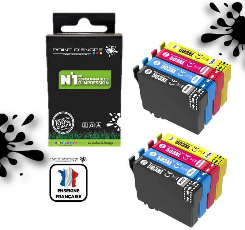 503XL - Piments - 2 X Pack de 4 Cartouches D'encre Noir/Cyan/Magenta/ Jaune - Grande capacité de Marque Française POINT D'ENCRE Pour imprimante compatible EPSON (cee)