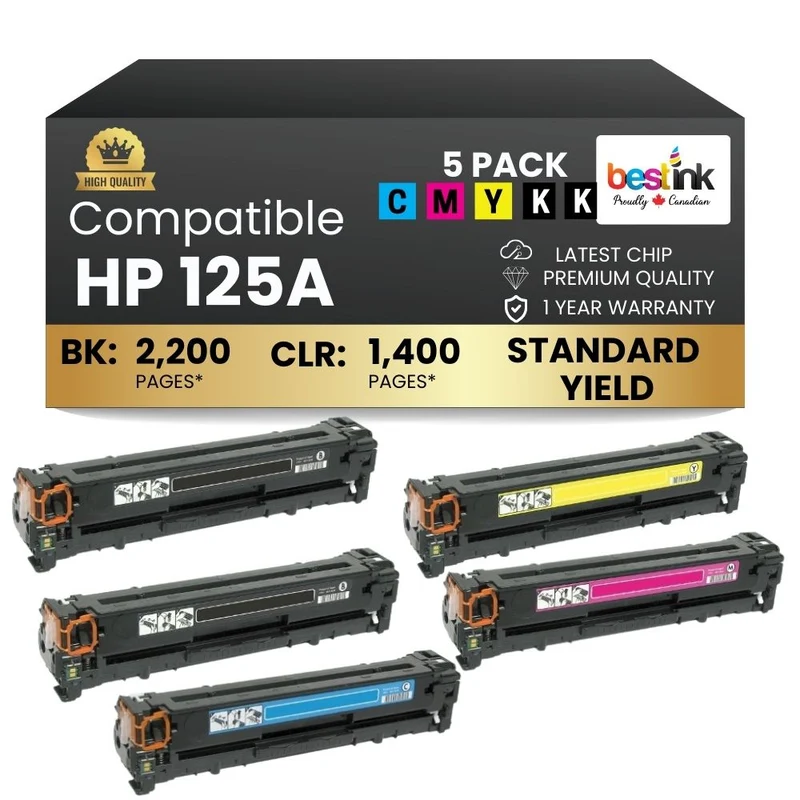 Compatible HP 125A CB540A CB541A CB542A CB543A Toner Cartridge Combo 2BK/C/M/Y( 5 Pack)