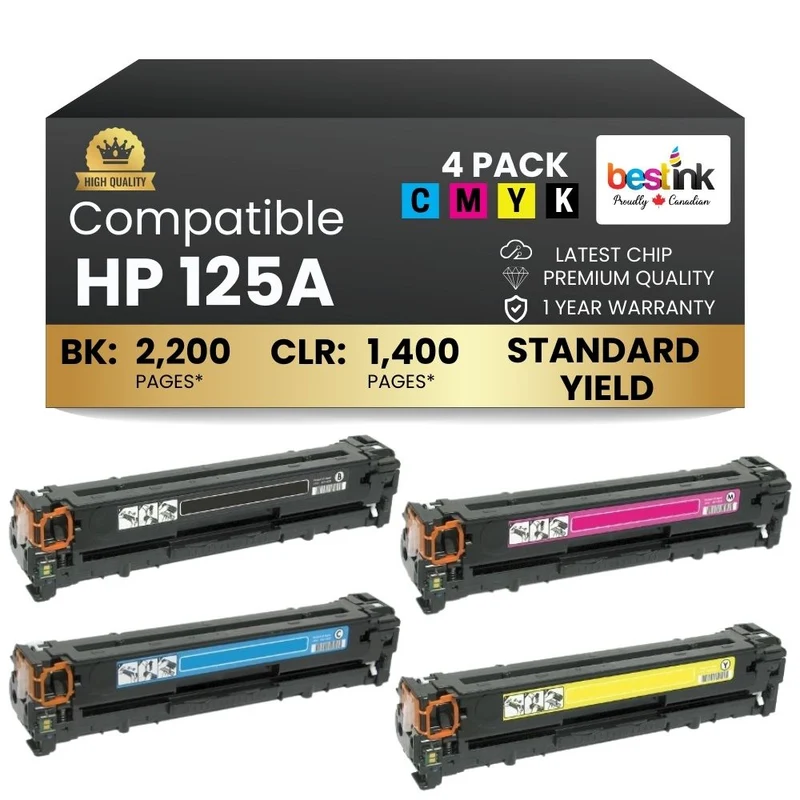 Compatible HP 125A CB540A CB541A CB542A CB543A Toner Cartridge Combo BK/C/M/Y (4 Pack)