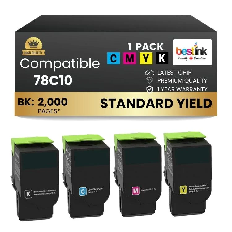 Compatible Lexmark 78C10, Black, Cyan,Magenta,Yellow Toner 4 Pack Combo