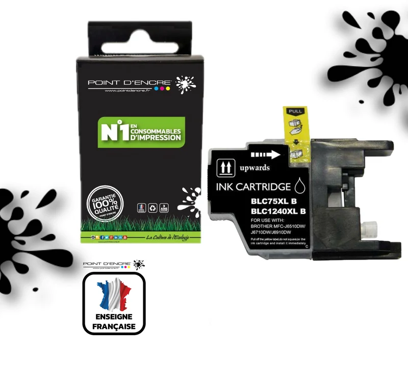 LC1240XL/LC1220XL/LC1280XL - NOIR - Grande capacité de Marque Française POINT D'ENCRE Pour imprimante compatible BROTHER (ceb)