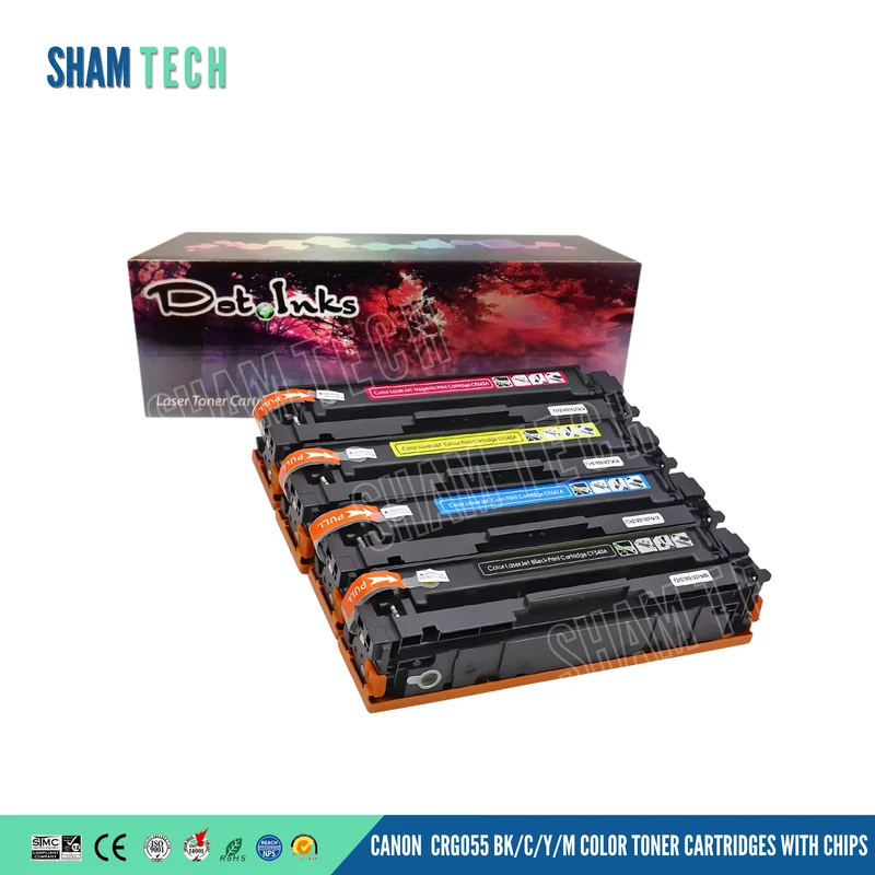 Compatible Canon CRG055 Bk/C/Y/M Color Toner Cartridges with chips