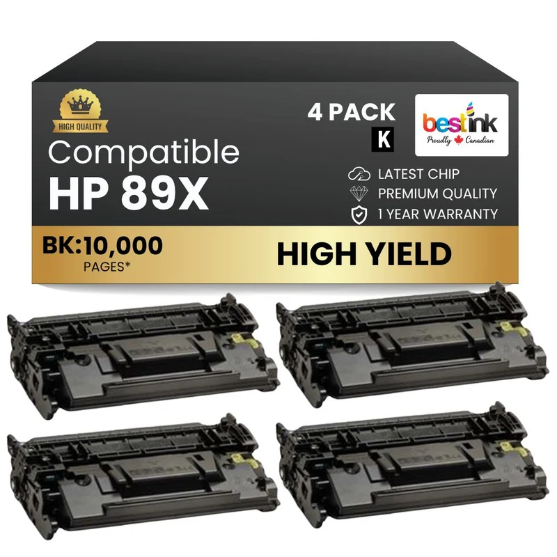 Compatible HP 89X CF289X Black Toner Cartridge High Yield (4 Pack)