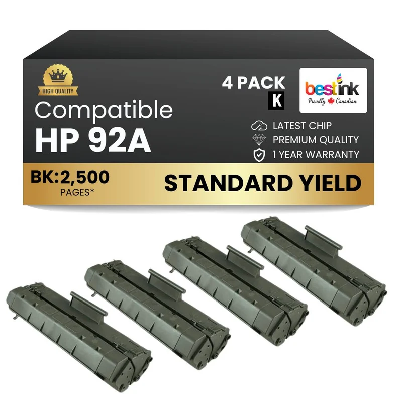 Compatible HP 92A C4092A Black Toner Cartridge (4 Pack)