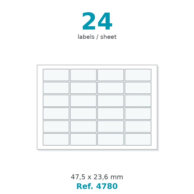 Planche A5 étiquettes santé velin blanc 210 x 148 mm - 24 étiq. par planche - boîte de 1 000 planches - Réf. 4780