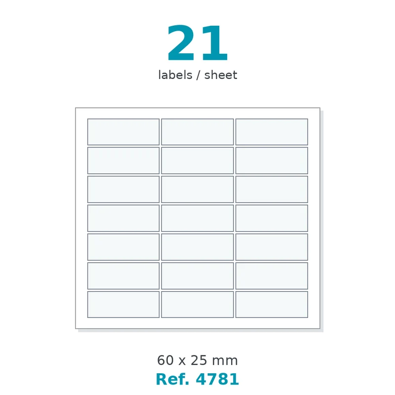 Planche A5+ étiquettes santé velin blanc 210 x 190 mm - 21 étiq. par planche - boîte de 1 000 planches - Réf. 4781