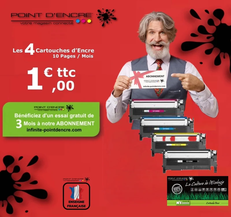 CLT-C404S - ABONNEMENT - NOIR / CYAN / MAGENAT / JAUNE - Grande capacité Marque Francaise POINT D'ENCRE - pour Imprimantes compatibles Samsung (clsa)
