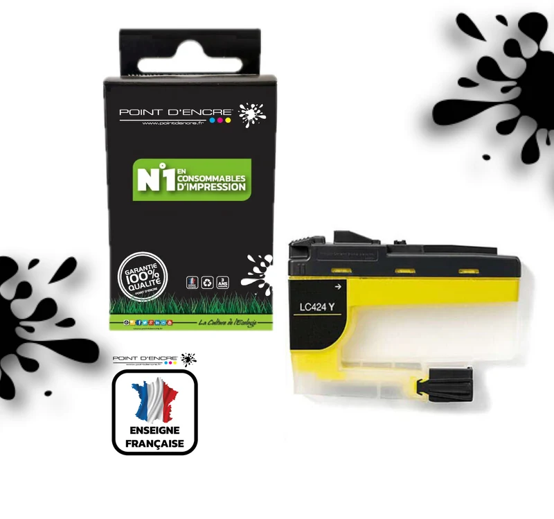 LC424 - JAUNE - Grande capacité de Marque Française POINT D'ENCRE Pour imprimante compatible BROTHER (ceb)