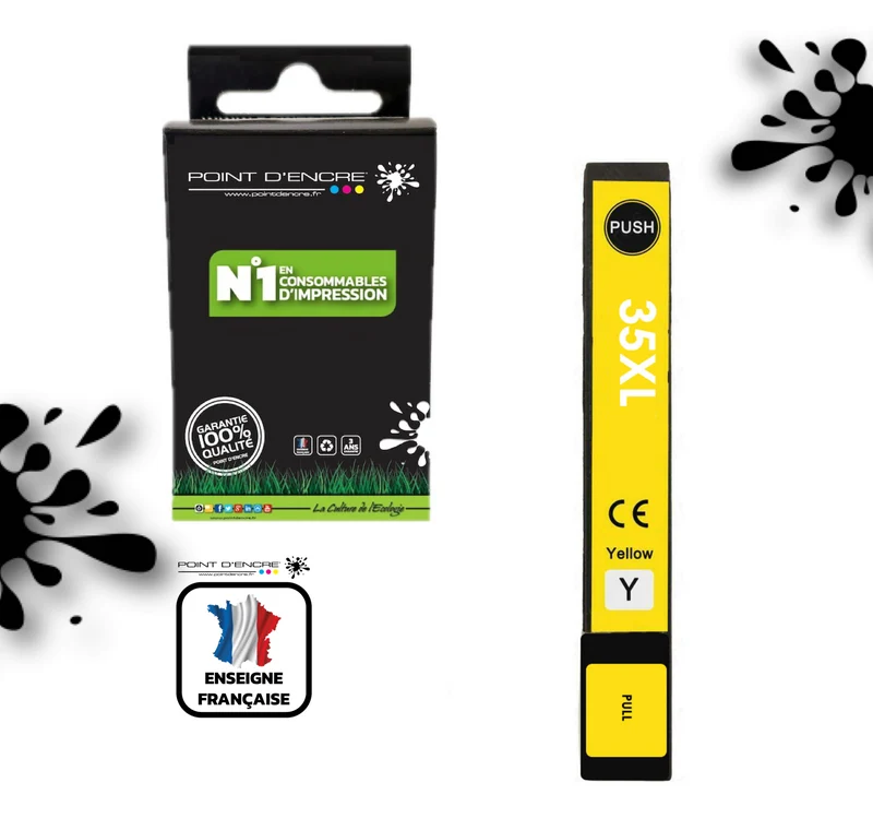 35XL - Cadenas - JAUNE - Grande capacité de Marque Francaise POINT D'ENCRE Pour imprimante compatible EPSON (cee) (Copie)