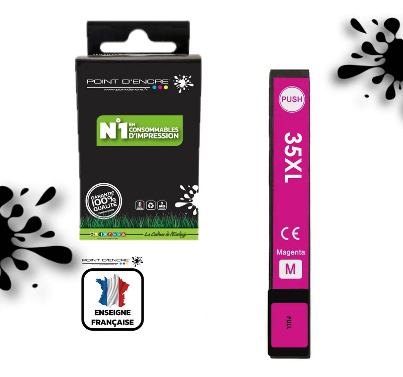 35XL - Cadenas - MAGENTA - Grande capacité de Marque Francaise POINT D'ENCRE Pour imprimante compatible EPSON (cee)