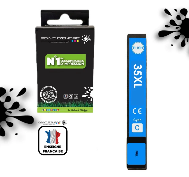 35XL - Cadenas - CYAN - Grande capacité de Marque Francaise POINT D'ENCRE Pour imprimante compatible EPSON (cee)
