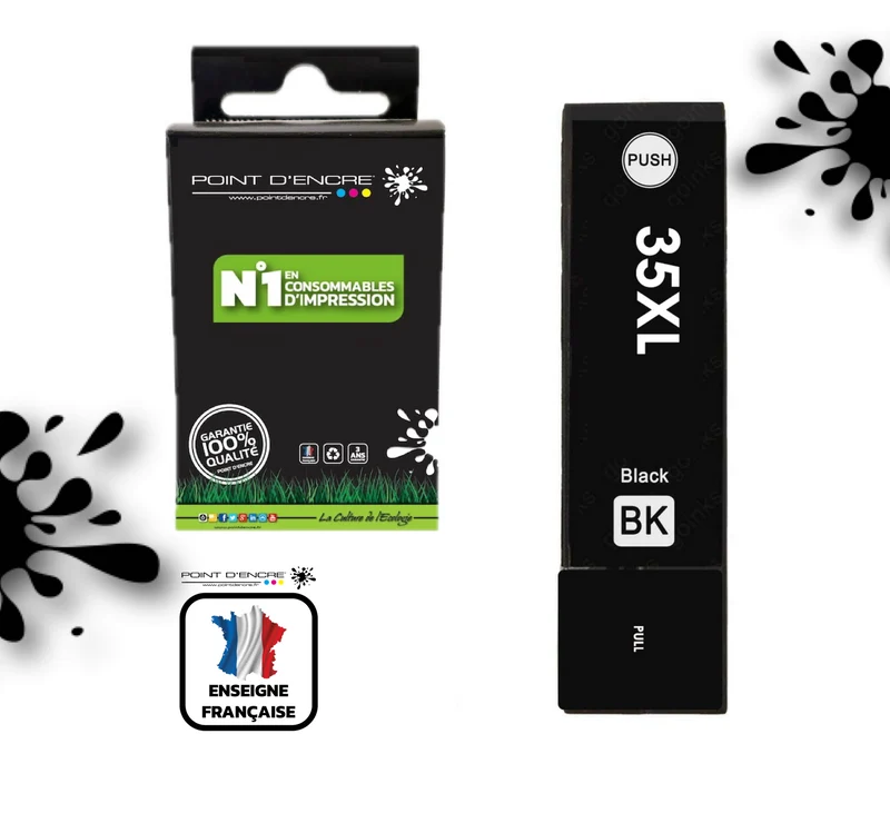 35XL - Cadenas - NOIR - Grande capacité de Marque Francaise POINT D'ENCRE Pour imprimante compatible EPSON (cee)
