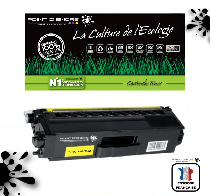 TN421 / TN423 / TN426 - JAUNE - Grande capacité Marque Francaise POINT D'ENCRE pour Imprimantes compatibles Brother (clbr)
