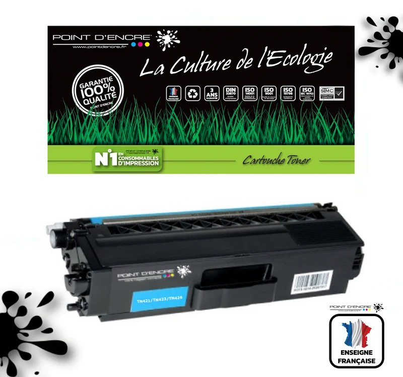 TN421 / TN423 / TN426 - CYAN - Grande capacité Marque Francaise POINT D'ENCRE pour Imprimantes compatibles Brother (clbr)
