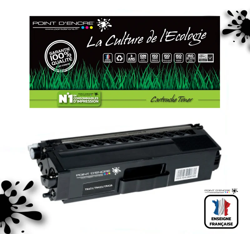 TN421 / TN423 / TN426 - NOIR - Grande capacité Marque Francaise POINT D'ENCRE pour Imprimantes compatibles Brother (clbr)