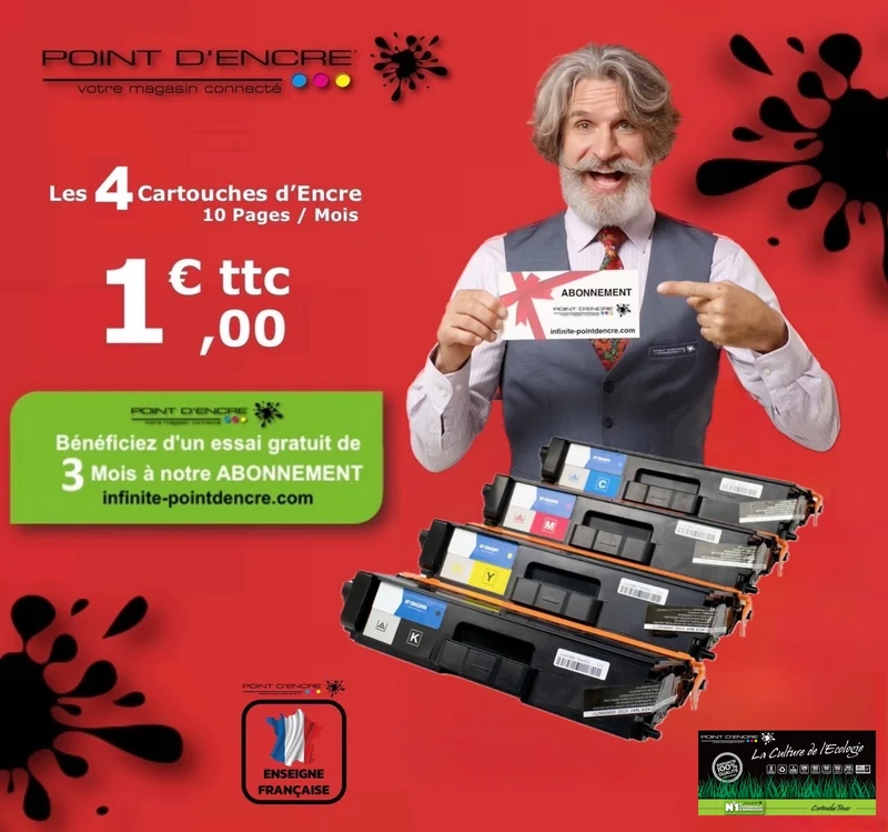 TN421 / TN423 / TN426 - ABONNEMENT - 4 Cartouches BK/C/M/Y/ - Grande capacité Marque Francaise POINT D'ENCRE pour Imprimantes compatibles Brother (clbr)