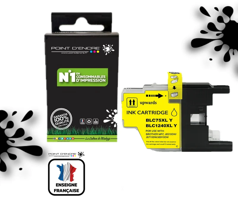 LC1240XL/LC1220XL/LC1280XL - JAUNE - Grande capacité de Marque Française POINT D'ENCRE Pour imprimante compatible BROTHER (ceb)