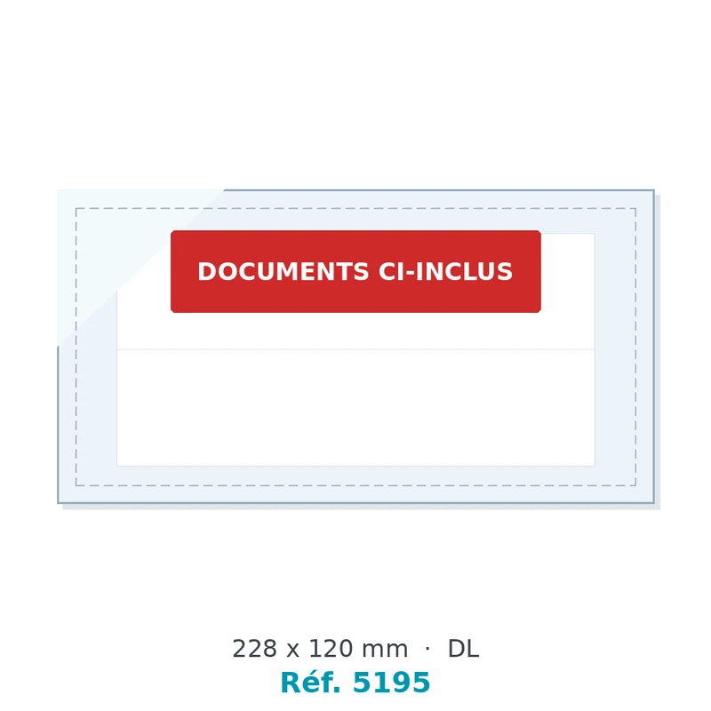 Pochette adhésive porte-documents PAC-LIST transparente 228 x 120 mm - A4 plié en 3 (DL) - boîte de 250 - Réf. 5195