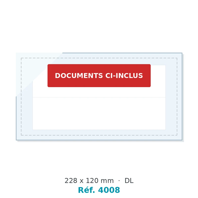 Pochette adhésive porte-documents PAC-LIST transparente 228 x 120 mm - A4 plié en 3 (DL) - boîte de 1 000 - Réf. 4008