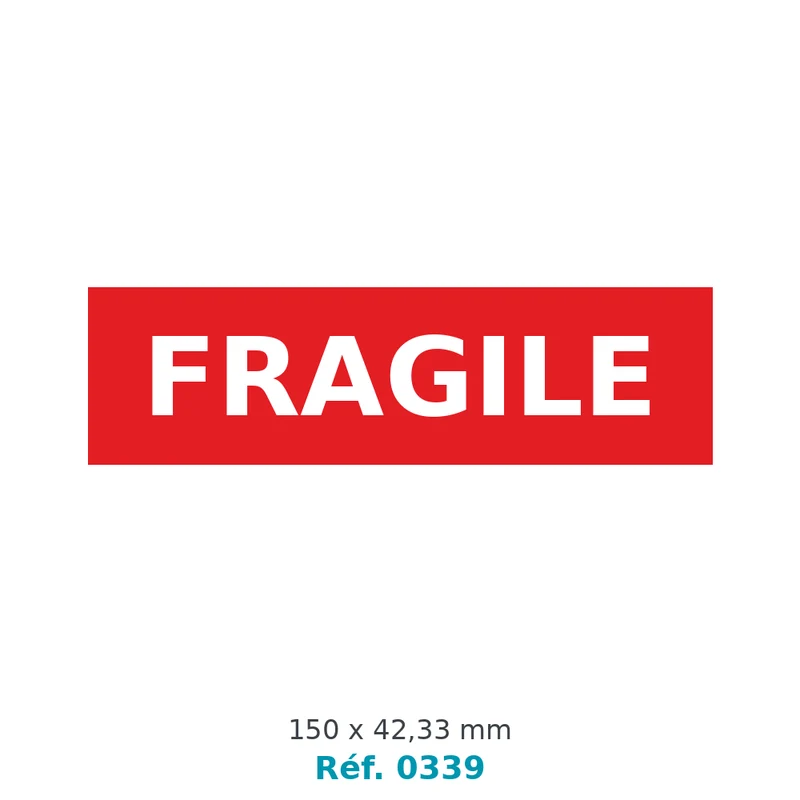 Étiquette de signalisation FRAGILE blanc sur rouge 150 x 42,33 mm - rouleau de 1 000 - carton de 18 rouleaux - Réf. 0339