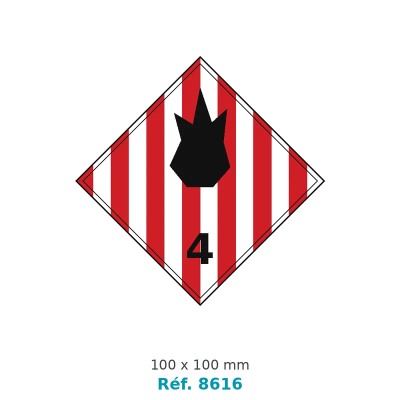 Étiquette transport produits dangereux 4.1 Matières solides inflammables 100 x 100 mm - rouleau de 1 000 - carton de 4 rouleaux - Réf. 8616