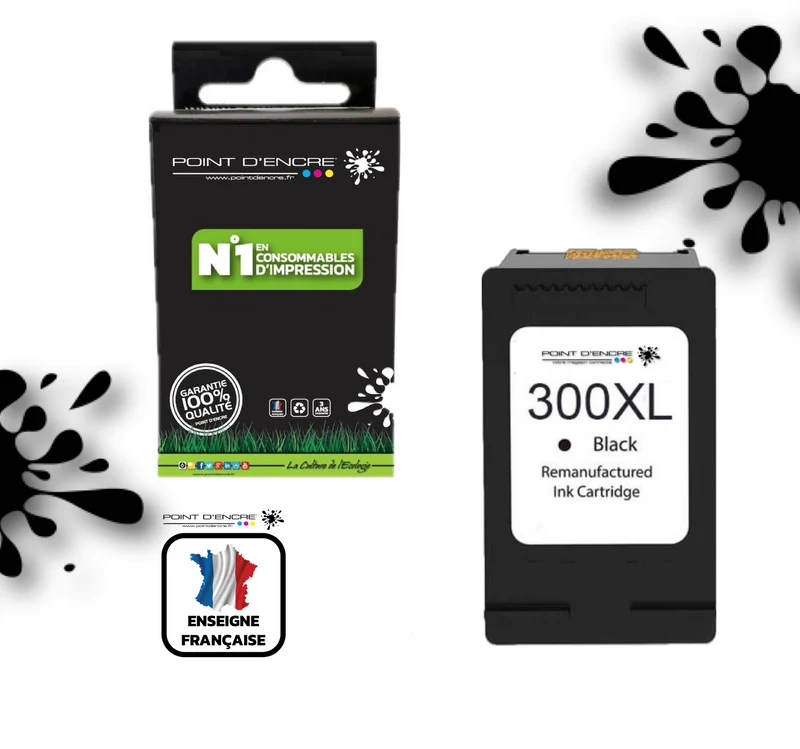 300XL - NOIR - Grande capacité de Marque Francaise POINT D'ENCRE - Pour imprimante compatible HP (cehp)