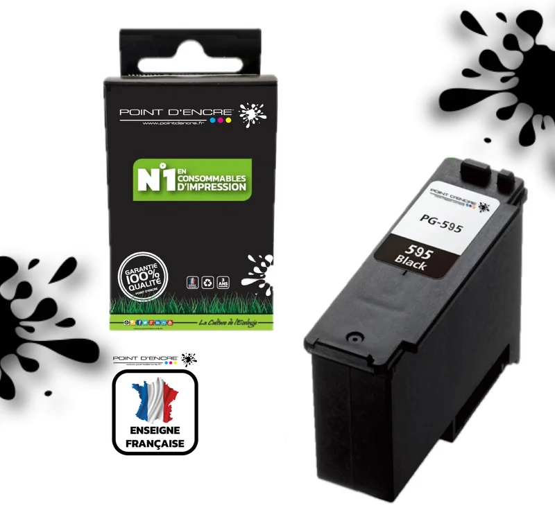 PG-595XL - NOIR - Grande capacité de Marque Française POINT D'ENCRE - Pour imprimante compatible CANON (cec)