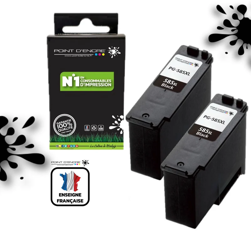 PG-585XL - 2 X NOIR - Grande capacité de Marque Française POINT D'ENCRE - Pour imprimante compatible CANON (cec)